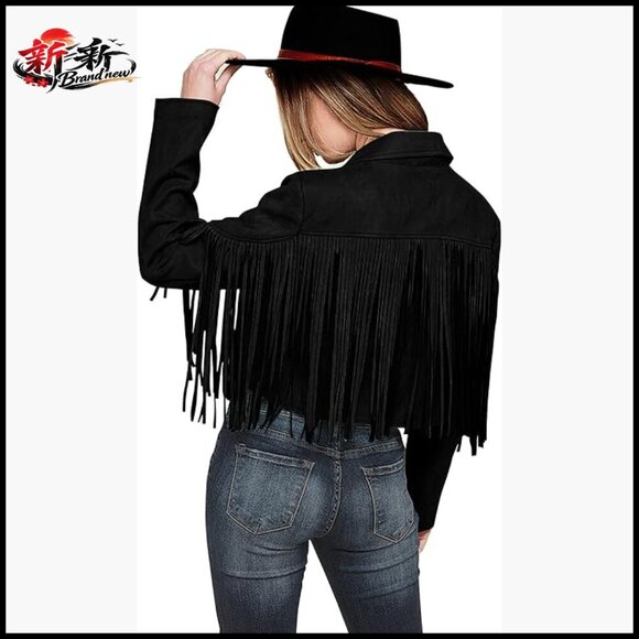 Jackets & Blazers - Faux Suede Fringe Cropped Jacket Motorcycle Style